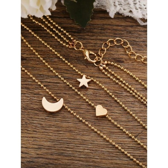 Gold Multilayer Pendant Necklace Moon Star Heart Celestial Goddess Boho Bohemian - Picture 4 of 7